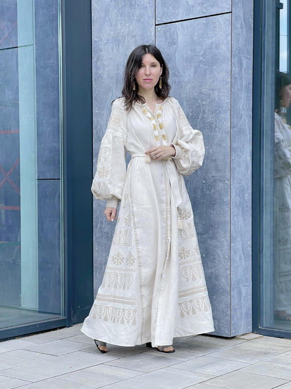 Embroidered Dress Vyshyvanka Beige Dress Ukrainian embroidery, style boho chic