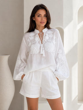 White Blouse Boho Embroidered Vyshyvanka Ukrainian Linen Embroidered Blouse