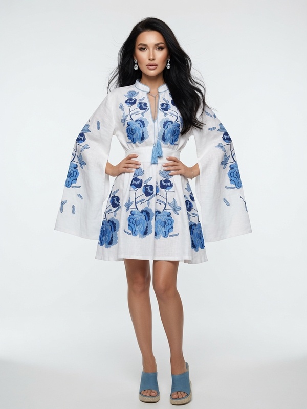 Linen Dress Embroidered Vyshyvanka Boho White Dress