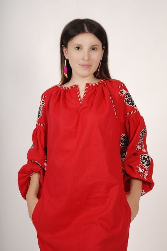 Vyshyvanka Red Dress Ukrainian embroidery, Mini Dress, Boho, ethno, style boho chic, Embroidered dress, Multi Color Embroidery Linen
