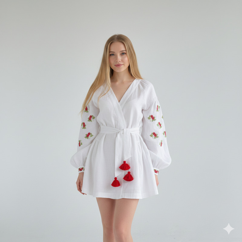 Short Dress Embroidered Vyshyvanka Dress Linen Ukrainian