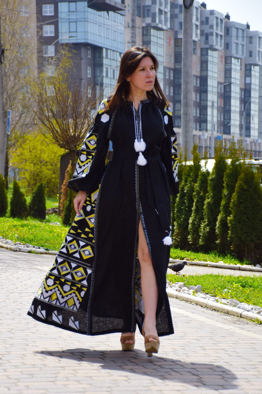 Embroidered Maxi Dress, Black Dress Embroidered, Ukrainian embroidery