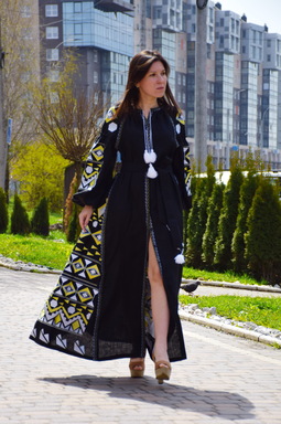 Embroidered Maxi Dress, Black Dress Embroidered, Ukrainian embroidery