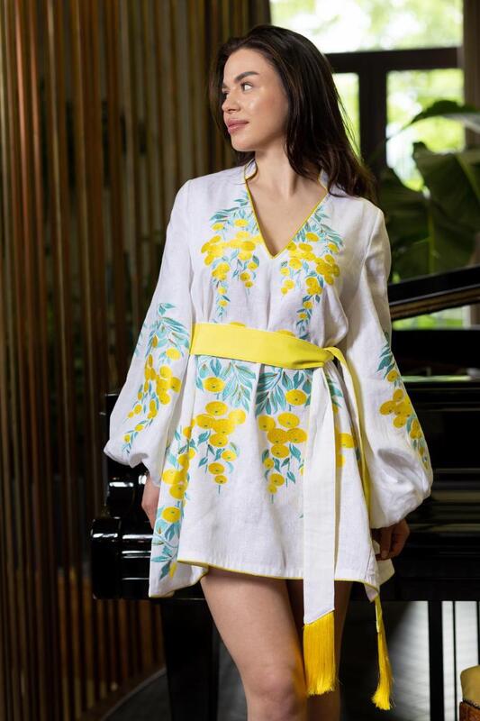 Short Dress White Linen Mini Dress Vyshyvanka Ukrainian Embroidery Linen Embroidered 