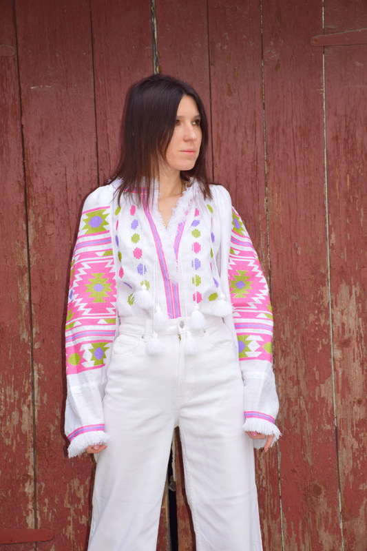 Embroidered Blouse Vyshyvanka White ethno style boho chic Vyshyvanka  Multi Color Embroidery Linen Ukrainian embroider Embroidered Blouse 