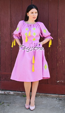 Pink Dress Gypsy Style, Embroidered Dress Linen,Vyshyvanka Dress Multi Color Embroidery Linen, Ukrainian embroidery Rose Dress