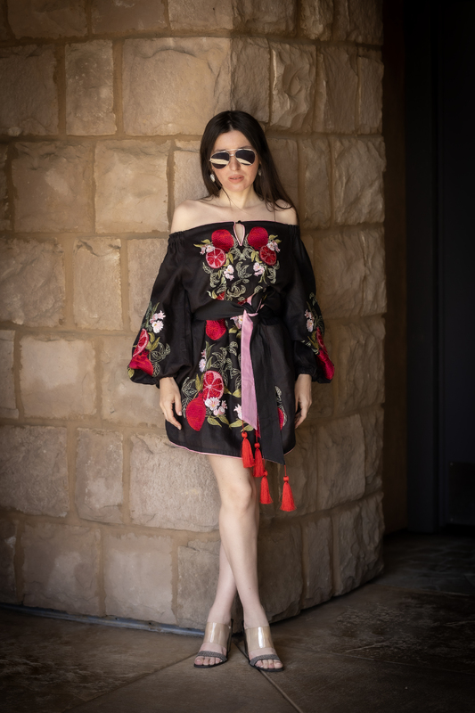 Linen Short Black Mini  Vyshyvanka Dress Embroidery Dress Ukrainian