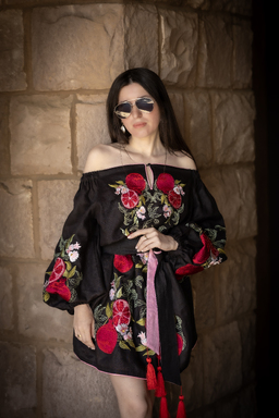 Linen Short Black Mini  Vyshyvanka Dress Embroidery Dress Ukrainian