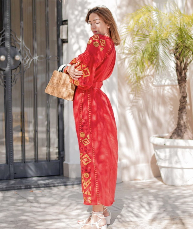 Boho Dress Embroidered Red Maxi Linen Dress Vyshyvanka Ukrainian embroidery