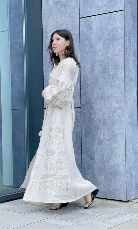 Embroidered Dress Vyshyvanka Beige Dress Ukrainian embroidery, style boho chic
