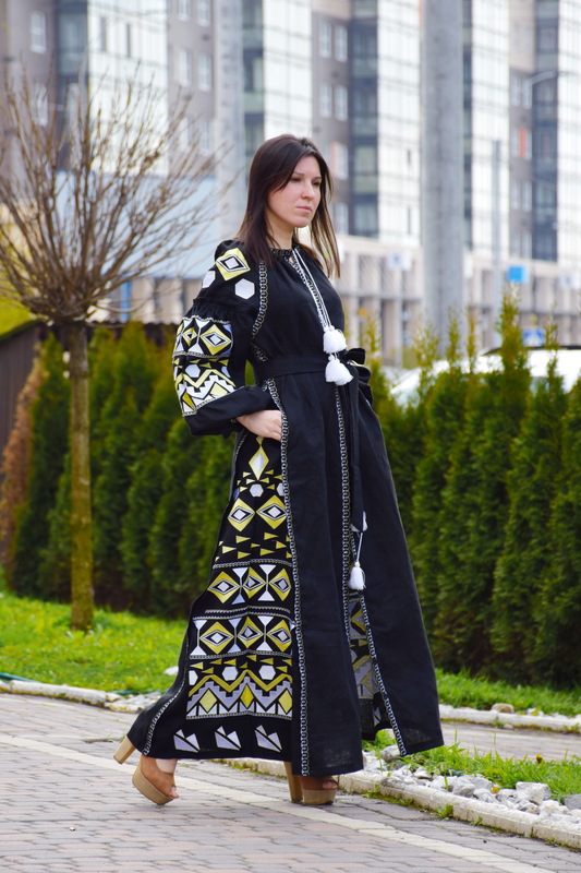 Embroidered Maxi Dress, Black Dress Embroidered, Ukrainian embroidery