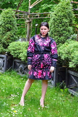 Black Dress Vyshyvanka Dress Multi Color Embroidery Linen, Ukrainian embroidery Dress Boho Embroidered Wedges, 