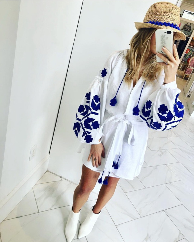 Short Dress Embroidered Vyshyvanka Dress Linen Ukrainian