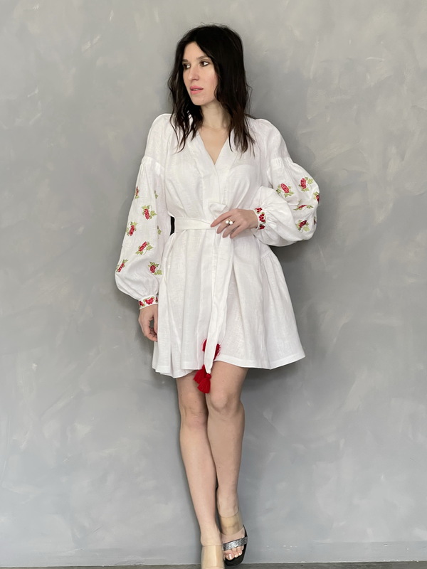 Short Dress Embroidered Vyshyvanka Dress Linen Ukrainian