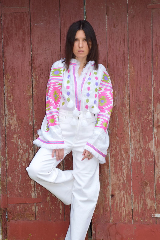 Embroidered Blouse Vyshyvanka White ethno style boho chic Vyshyvanka  Multi Color Embroidery Linen Ukrainian embroider Embroidered Blouse 