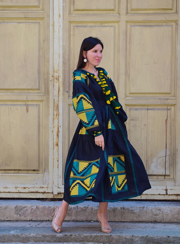 Dress Boho Four Embroidered Wedges, Black Dress Ukrainian