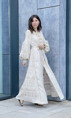 Embroidered Dress Vyshyvanka Beige Dress Ukrainian embroidery, style boho chic
