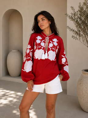 Vyshyvanka Boho, ethno style boho chic, Embroidered Blouse Multi Color Embroidery Linen Blouse