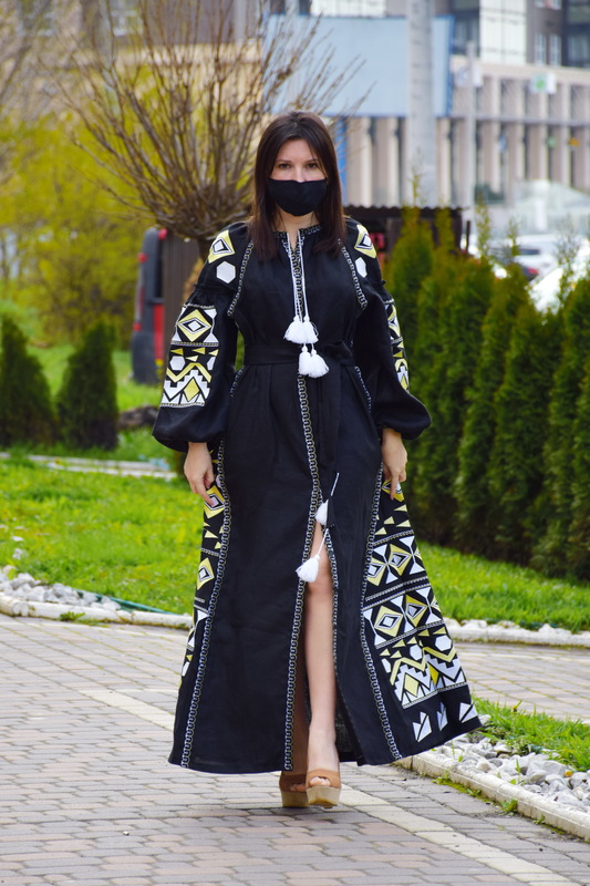 Embroidered Maxi Dress, Black Dress Embroidered, Ukrainian embroidery