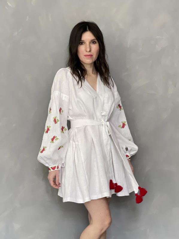 Short Dress Embroidered Vyshyvanka Dress Linen Ukrainian