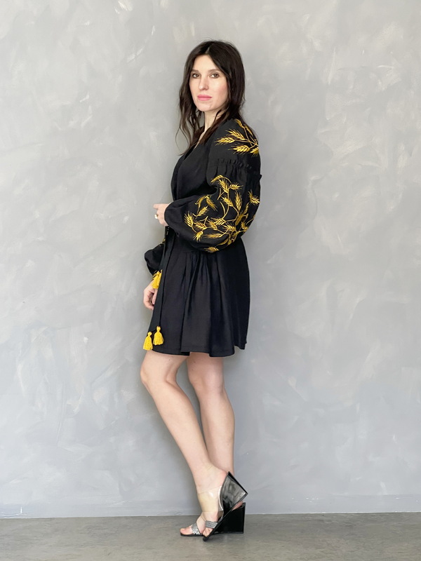 Short Black Dress Embroidered Vyshyvanka Dress Embroidery Linen Dress Ukrainian