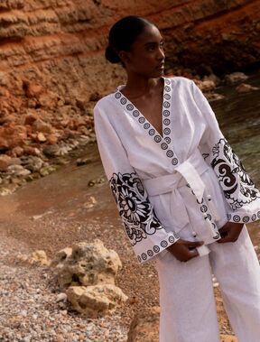 Women's Suit Linen, Embroidered Suit, Boho Style, Natural Linen