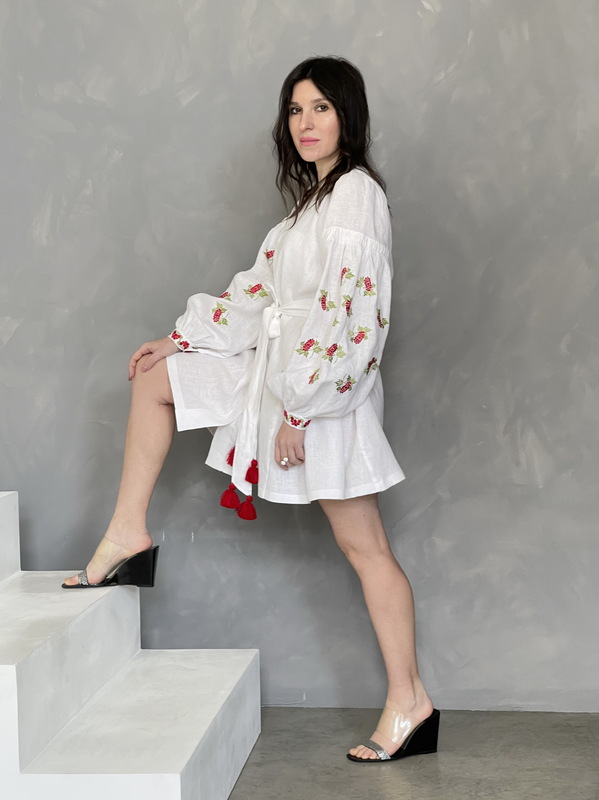 Short Dress Embroidered Vyshyvanka Dress Linen Ukrainian