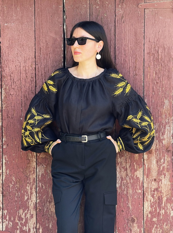 Black Blouse Vyshyvanka  Linen Boho Bohemian, ethno Ukrainian embroidery, Embroidered clothes 