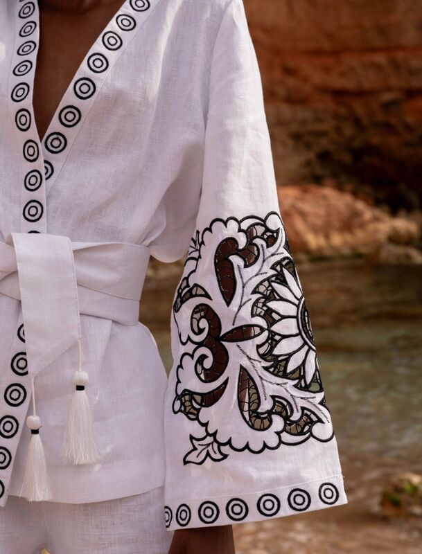 Women's Suit Linen, Embroidered Suit, Boho Style, Natural Linen