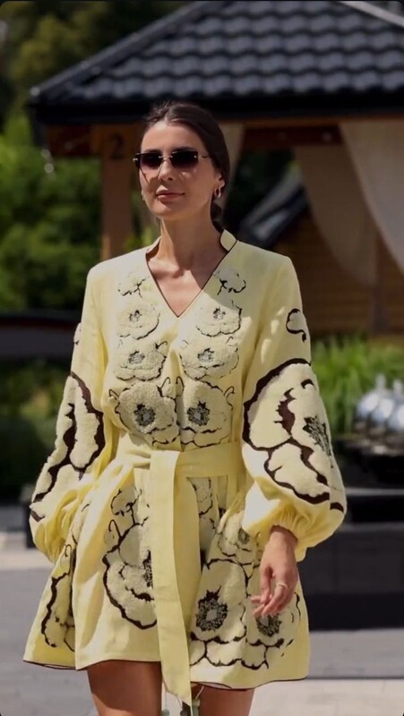  Embroidered Dress Linen Mini Dress Vyshyvanka Volume Embroidery