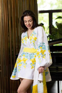 Short Dress White Linen Mini Dress Vyshyvanka Ukrainian Embroidery Linen Embroidered 