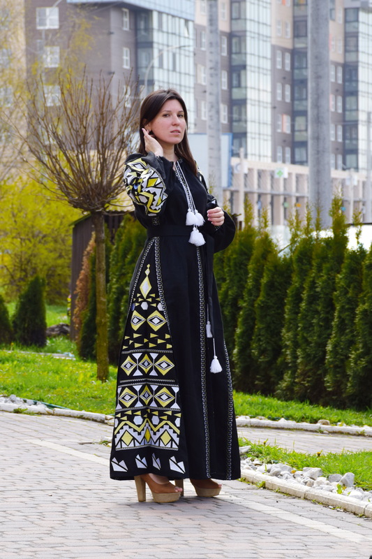 Embroidered Maxi Dress, Black Dress Embroidered, Ukrainian embroidery