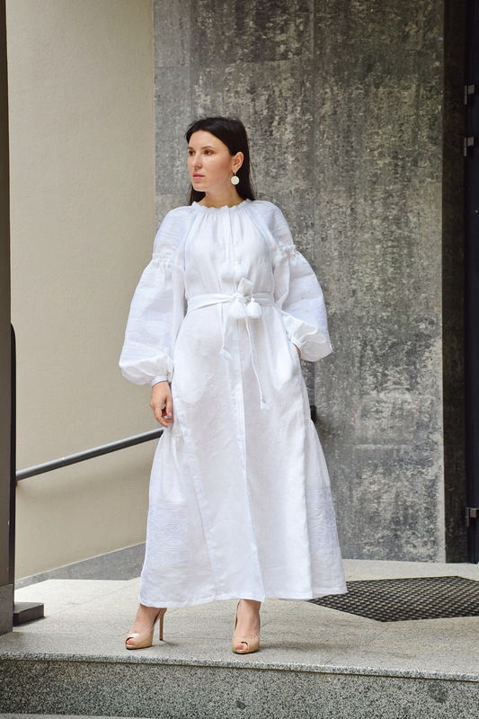 White Dress Ukrainian embroidery, Dress Embroidered Vyshyvanka, Evening Maxi Dress  