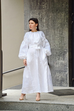 White Dress Ukrainian embroidery, Dress Embroidered Vyshyvanka, Evening Maxi Dress  
