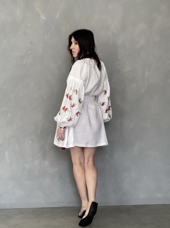 Short Dress Embroidered Vyshyvanka Dress Linen Ukrainian