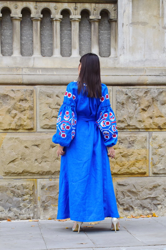 Dress Embroidered Blue Maxi Dress Multi Color Embroidery Linen Dress Ukrainian