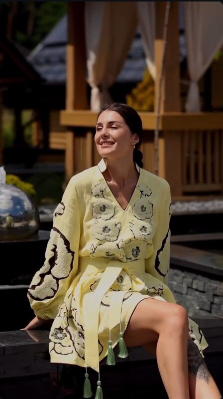  Embroidered Dress Linen Mini Dress Vyshyvanka Volume Embroidery