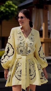  Embroidered Dress Linen Mini Dress Vyshyvanka Volume Embroidery