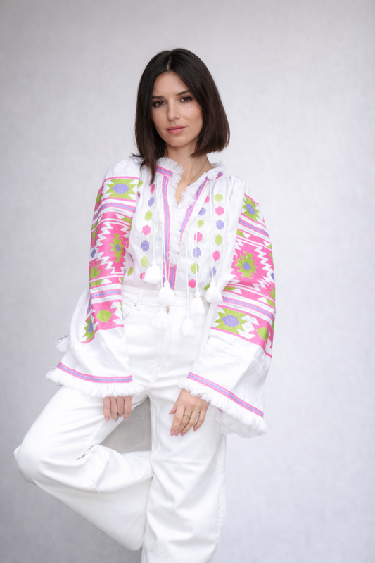 Embroidered Blouse Vyshyvanka White ethno style boho chic Vyshyvanka  Multi Color Embroidery Linen Ukrainian embroider Embroidered Blouse 