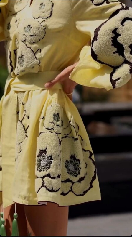  Embroidered Dress Linen Mini Dress Vyshyvanka Volume Embroidery