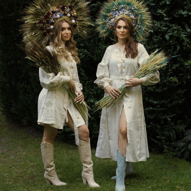 Embroidered Мidi Dress Vyshyvanka Beige Dress Ukrainian embroidery, style boho chic
