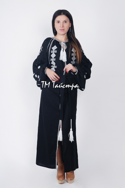 Vyshyvanka Black Maxi Dress Ukrainian embroidery, Boho, ethno, style boho chic, Embroidered Dress, Multi Color Embroidery Linen