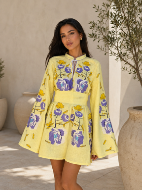 Yellow Dress Color Embroidery Linen Dress Ukrainian embroidery Dress Embroidered Vyshyvanka