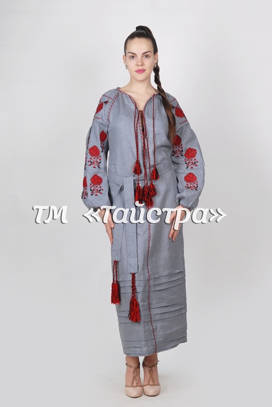 Vyshyvanka Dress Multi Color Embroidery Linen, Embroidered dress Boho, ethno, style boho chic, Bohemian, Ukrainian embroidery, Gray Dress