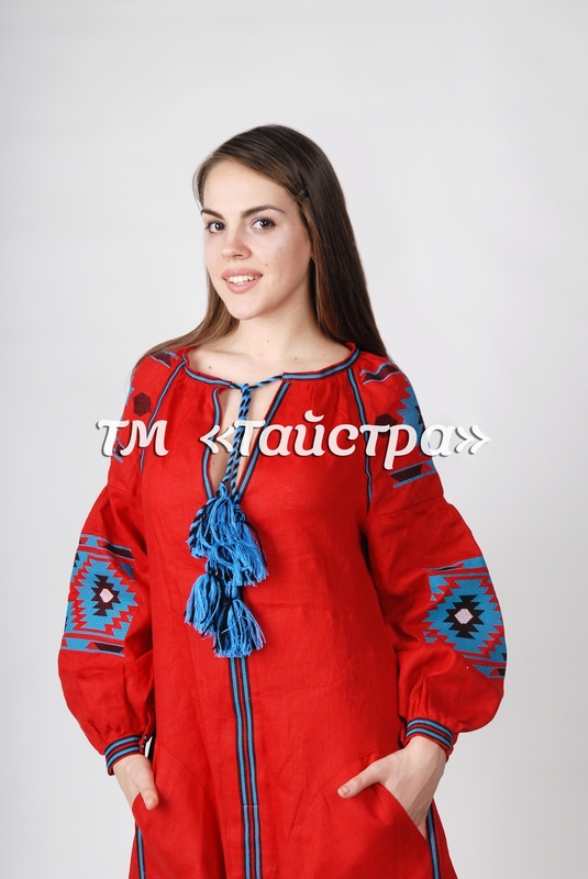 Embroidered Dress Vyshyvanka Red Maxi Dress Ukrainian embroidery, Boho, ethno, Multi Color Embroidery Line