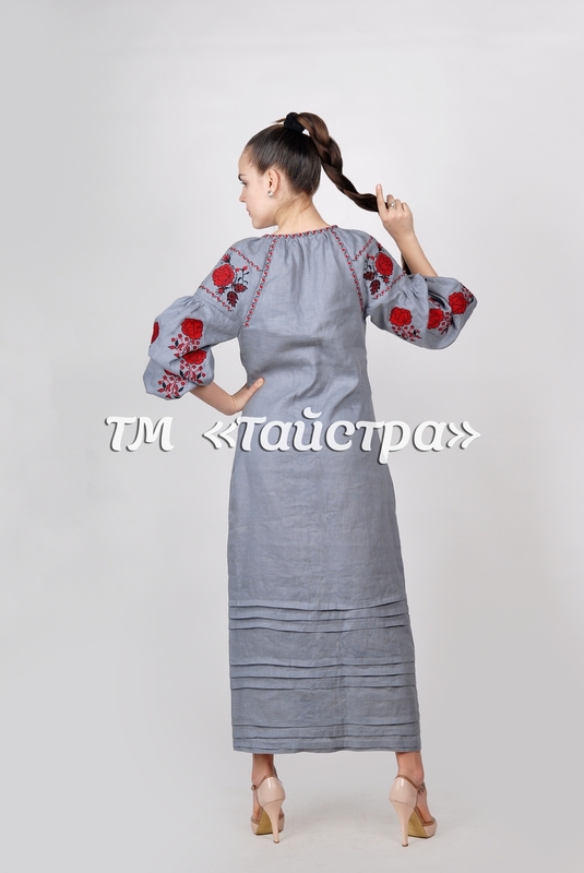 Vyshyvanka Dress Multi Color Embroidery Linen, Embroidered dress Boho, ethno, style boho chic, Bohemian, Ukrainian embroidery, Gray Dress