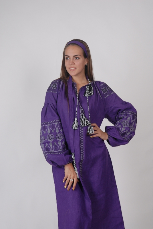 Purple Dress, Violet Dress boho embroidered linen, ethno, style boho chic, Bohemian Vyshyvanka Dress Multi Color Embroidery Linen, Ukrainian embroidery 