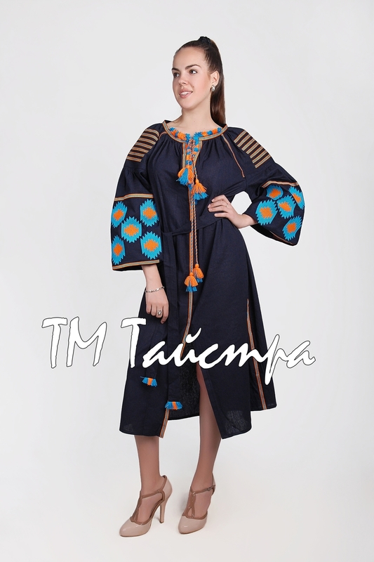 Embroidered dress Boho, ethno, style boho chic, Bohemian, Vyshyvanka Dress Multi Color Embroidery Linen, Ukrainian embroidery
