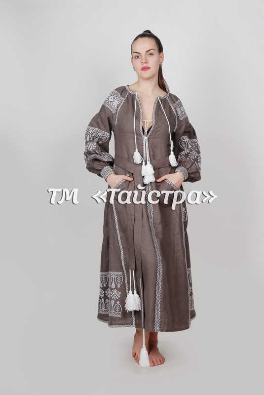 Gray Dress Embroidered Boho, ethno, style boho chic, Bohemian, Vyshyvanka Dress Multi Color Embroidery Linen, Ukrainian embroidery