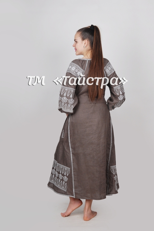 Gray Dress Embroidered Boho, ethno, style boho chic, Bohemian, Vyshyvanka Dress Multi Color Embroidery Linen, Ukrainian embroidery